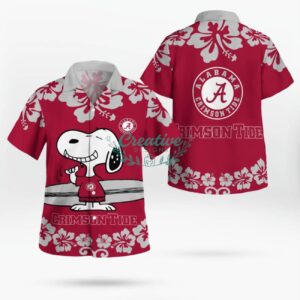 Alabama Crimson Tide Flower Cute Snoopy Smile Hawaiian Shirt Summer Gift Product Photo 1