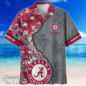 Alabama Crimson Tide Tropical Style Fireball Custom Name Hawaiian Shirt Product Photo 2