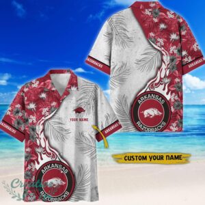 Arkansas Razorbacks Tropical Style Fireball Custom Name Hawaiian Shirt Product Photo 1