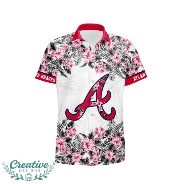 Atlanta Braves Hibiscus Plumeria Flower 3D Printed Hawaiian Shirt - White Product Photo 2