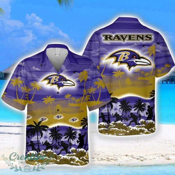 Baltimore Ravens Big Logo Waves Pattern Tropical Hawaiian Shirt Product Photo 1