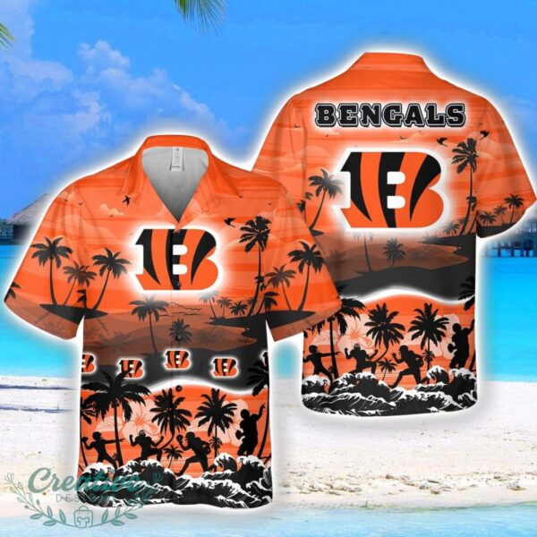 Cincinnati Bengals Big Logo Waves Pattern Tropical Hawaiian Shirt Product Photo 1