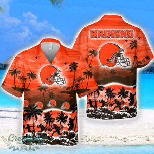 Cleveland Browns Big Logo Waves Pattern Tropical Hawaiian Shirt Product Photo 1