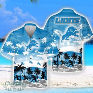 Detroit Lions Big Logo Waves Pattern Tropical Hawaiian Shirt Product Photo 1