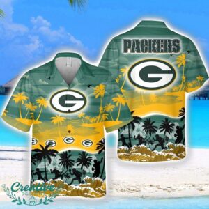 Green Bay Packers Big Logo Waves Pattern Tropical Hawaiian Shirt Product Photo 1