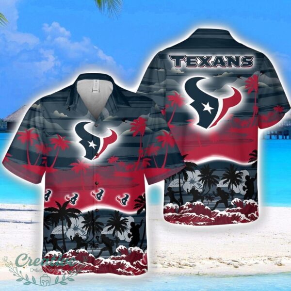 Houston Texans Big Logo Waves Pattern Tropical Hawaiian Shirt Product Photo 1