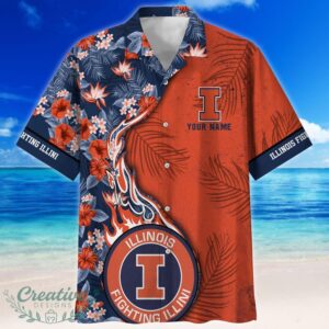 Illinois Fighting Illini Tropical Style Fireball Custom Name Hawaiian Shirt Product Photo 2