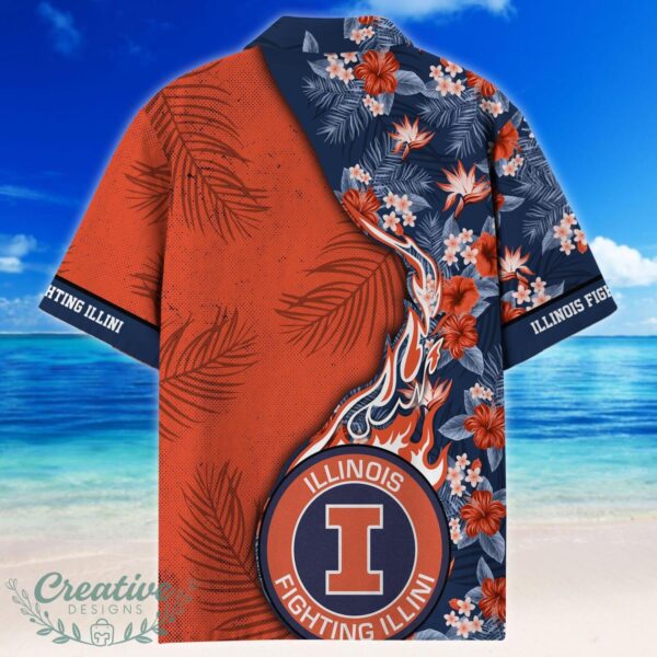 Illinois Fighting Illini Tropical Style Fireball Custom Name Hawaiian Shirt Product Photo 3