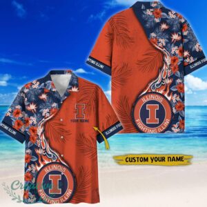 Illinois Fighting Illini Tropical Style Fireball Custom Name Hawaiian Shirt Product Photo 1