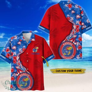 Kansas Jayhawks Tropical Style Fireball Custom Name Hawaiian Shirt Product Photo 1