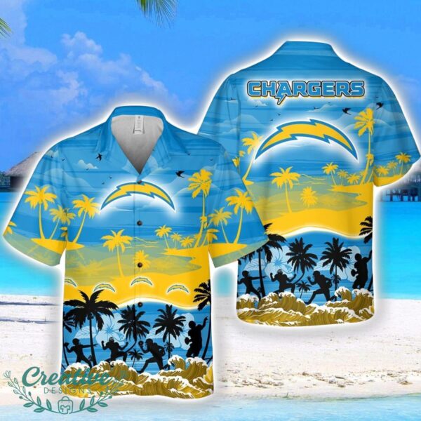 Los Angeles Chargers Big Logo Waves Pattern Tropical Hawaiian Shirt Product Photo 1