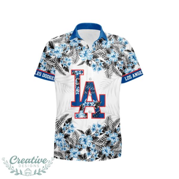 Los Angeles Dodgers Hibiscus Plumeria Flower 3D Printed Hawaiian Shirt Product Photo 2