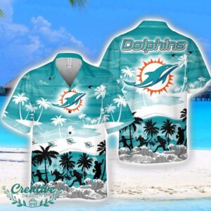 Miami Dolphins Big Logo Waves Pattern Tropical Hawaiian Shirt Product Photo 1