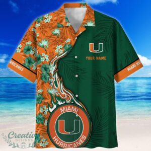 Miami Hurricanes Tropical Style Fireball Custom Name Hawaiian Shirt Product Photo 2