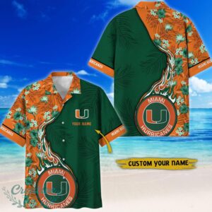 Miami Hurricanes Tropical Style Fireball Custom Name Hawaiian Shirt Product Photo 1