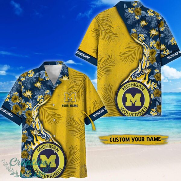 Michigan Wolverines Tropical Style Fireball Custom Name Hawaiian Shirt Product Photo 1