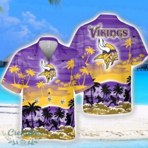 Minnesota Vikings Big Logo Waves Pattern Tropical Hawaiian Shirt Product Photo 1