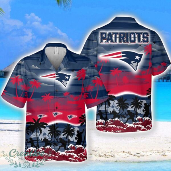 New England Patriots Big Logo Waves Pattern Tropical Hawaiian Shirt Product Photo 1