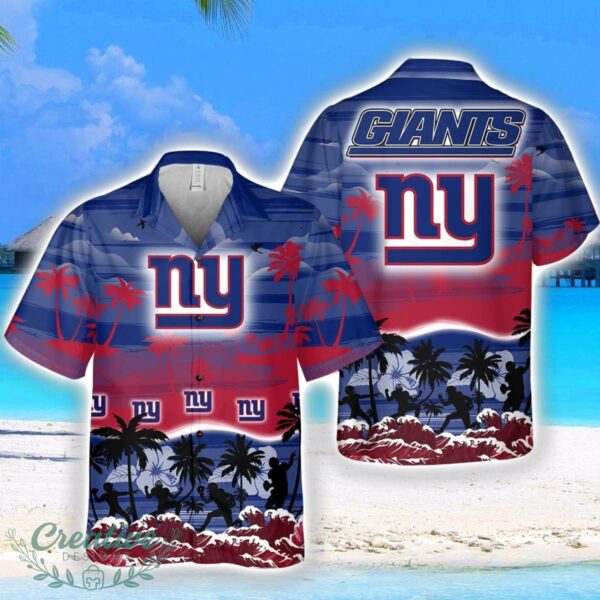 New York Giants Big Logo Waves Pattern Tropical Hawaiian Shirt Product Photo 1