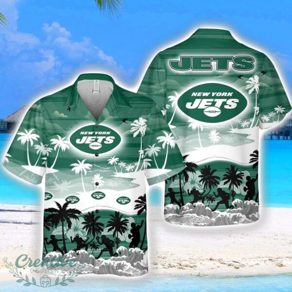 New York Jets Big Logo Waves Pattern Tropical Hawaiian Shirt Product Photo 1