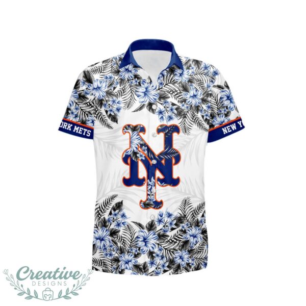 New York Mets Hibiscus Plumeria Flower 3D Printed Hawaiian Shirt Product Photo 2