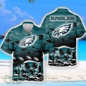 Philadelphia Eagles Big Logo Waves Pattern Tropical Hawaiian Shirt Product Photo 1