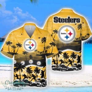 Pittsburgh Steelers Big Logo Waves Pattern Tropical Hawaiian Shirt Product Photo 1