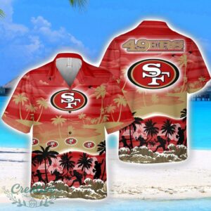 San Francisco 49ers Big Logo Waves Pattern Tropical Hawaiian Shirt Product Photo 1