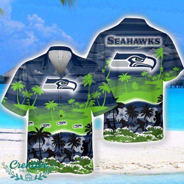 Seattle Seahawks Big Logo Waves Pattern Tropical Hawaiian Shirt Product Photo 1