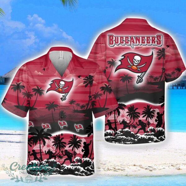 Tampa Bay Buccaneers Big Logo Waves Pattern Tropical Hawaiian Shirt Product Photo 1