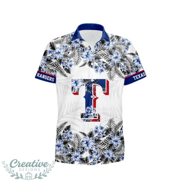 Texas Rangers Hibiscus Plumeria Flower 3D Printed Hawaiian Shirt Product Photo 2