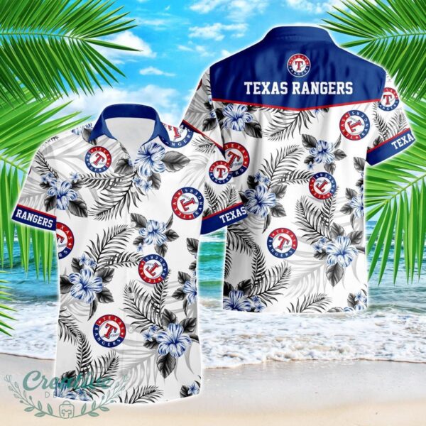 Texas Rangers Tropical Floral Logo Hawaiian Shirt Product Photo 1