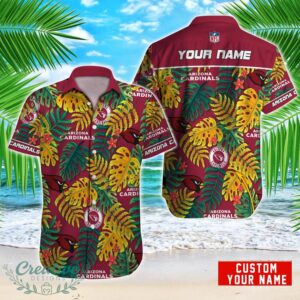 Arizona Cardinals NFL Logo And Leaf Pattern Hawaiian Shirt Custom Name For Fans Product Photo 1