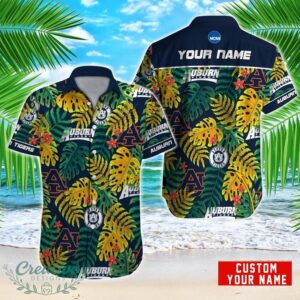 Auburn Tigers NCAA1 Logo And Leaf Pattern Hawaiian Shirt Custom Name For Fans Product Photo 1