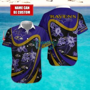 Baltimore Ravens NFL Floral Hawaiian Shirt And Beach Shorts Custom Name For Fans Product Photo 1