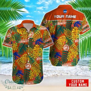 Boise State Broncos NCAA1 Logo And Leaf Pattern Hawaiian Shirt Custom Name For Fans Product Photo 1