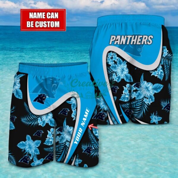 Carolina Panthers NFL Floral Hawaiian Shirt And Beach Shorts Custom Name For Fans Product Photo 2