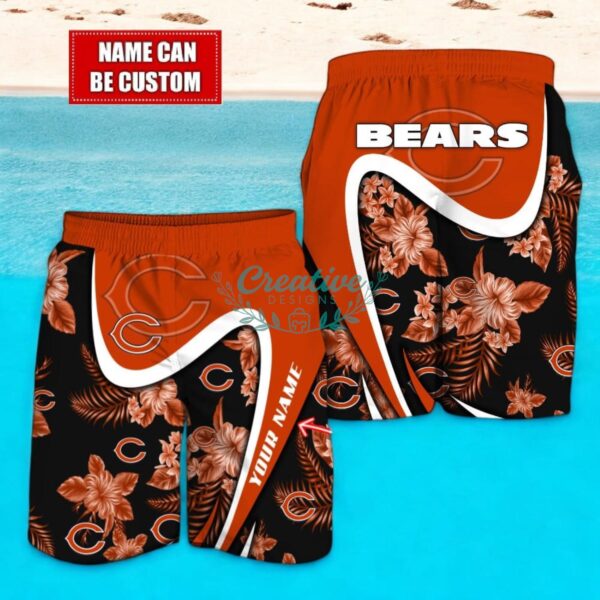 Chicago Bears NFL Floral Hawaiian Shirt And Beach Shorts Custom Name For Fans Product Photo 2