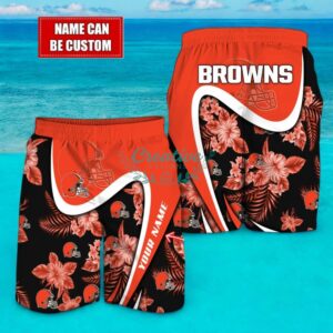 Cleveland Browns NFL Floral Hawaiian Shirt And Beach Shorts Custom Name For Fans Product Photo 2