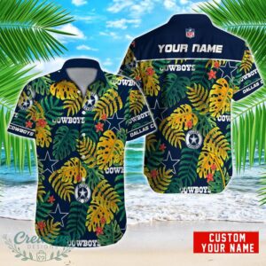 Dallas Cowboys NFL Logo And Leaf Pattern Hawaiian Shirt Custom Name For Fans Product Photo 1