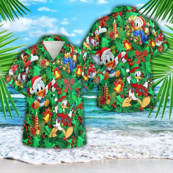 Decor Christmas With Donald Christmas 3D Button Hawaiian Shirt Men And Women Aloha Summer Beach Giftback Product Photo 1