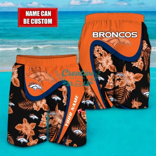 Denver Broncos NFL Floral Hawaiian Shirt And Beach Shorts Custom Name For Fans Product Photo 2