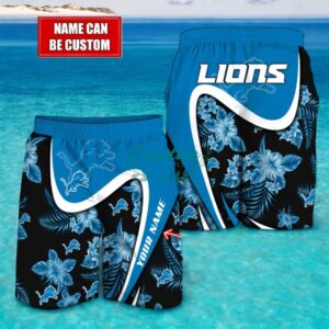 Detroit Lions NFL Floral Hawaiian Shirt And Beach Shorts Custom Name For Fans Product Photo 2