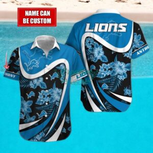 Detroit Lions NFL Floral Hawaiian Shirt And Beach Shorts Custom Name For Fans Product Photo 1