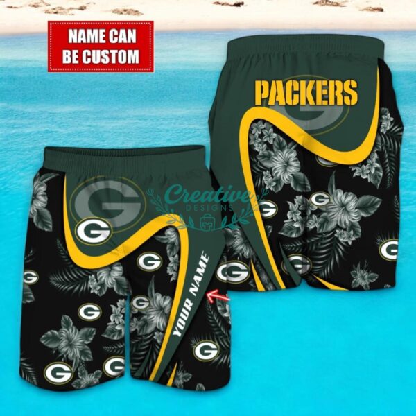 Green Bay Packers NFL Floral Hawaiian Shirt And Beach Shorts Custom Name For Fans Product Photo 2