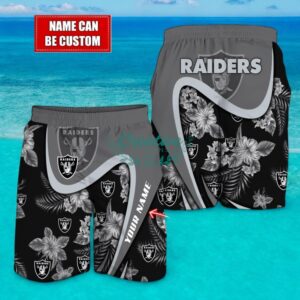 Las Vegas Raiders NFL Floral Hawaiian Shirt And Beach Shorts Custom Name For Fans Product Photo 2