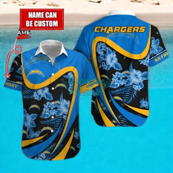 Los Angeles Chargers NFL Floral Hawaiian Shirt And Beach Shorts Custom Name For Fans Product Photo 2