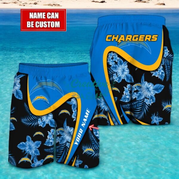 Los Angeles Chargers NFL Floral Hawaiian Shirt And Beach Shorts Custom Name For Fans Product Photo 1