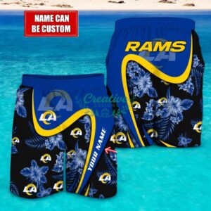 Los Angeles Rams NFL Floral Hawaiian Shirt And Beach Shorts Custom Name For Fans Product Photo 2