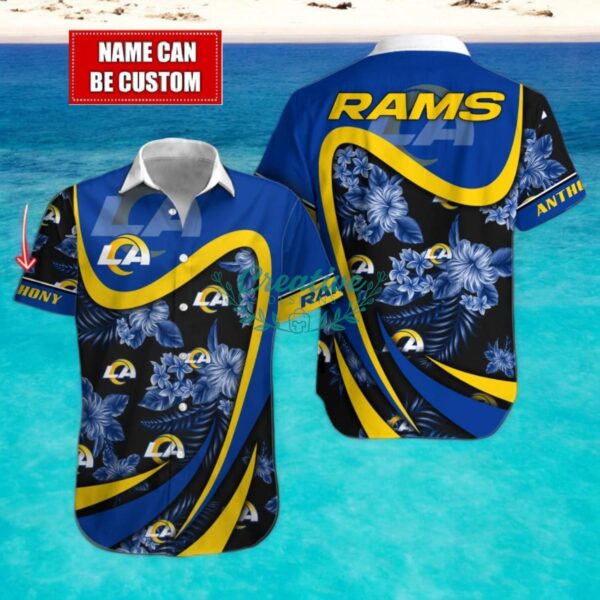 Los Angeles Rams NFL Floral Hawaiian Shirt And Beach Shorts Custom Name For Fans Product Photo 1